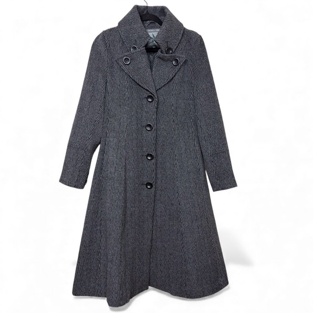 Spiewak Women's Gray Herringbone Long Wool-Blend Coat